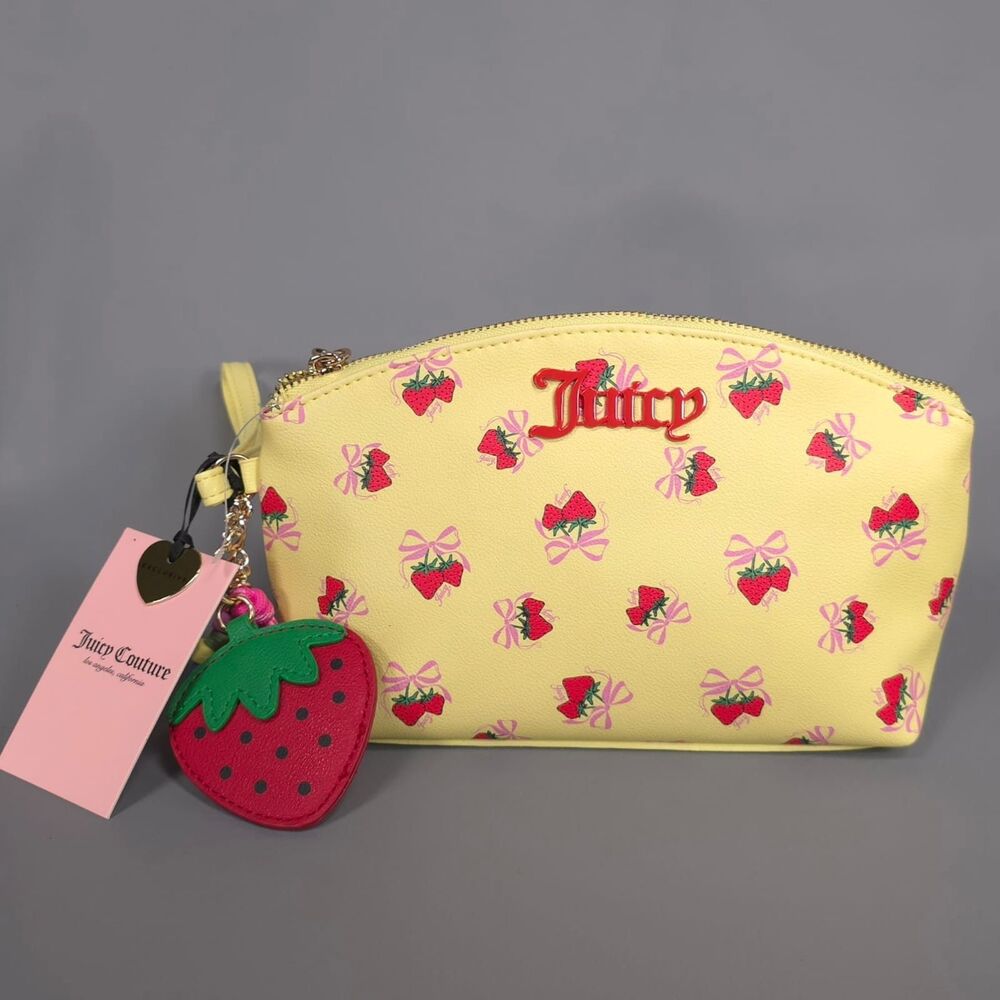 JUICY COUTURE New Bag‎ Print Pouch Wristlet Charm Yellow Iris Multi MEDIUM